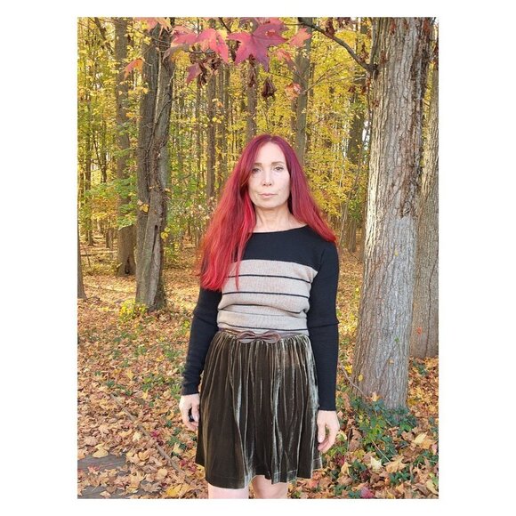 SANDRO NWT Joyau Leather Trim Bow Gathered Velvet Skirt - Picture 1 of 11